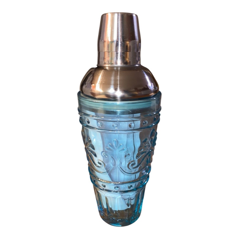 The Pioneer Woman Cassie Embossed Glass Cocktail Shaker 20 Oz Teal New